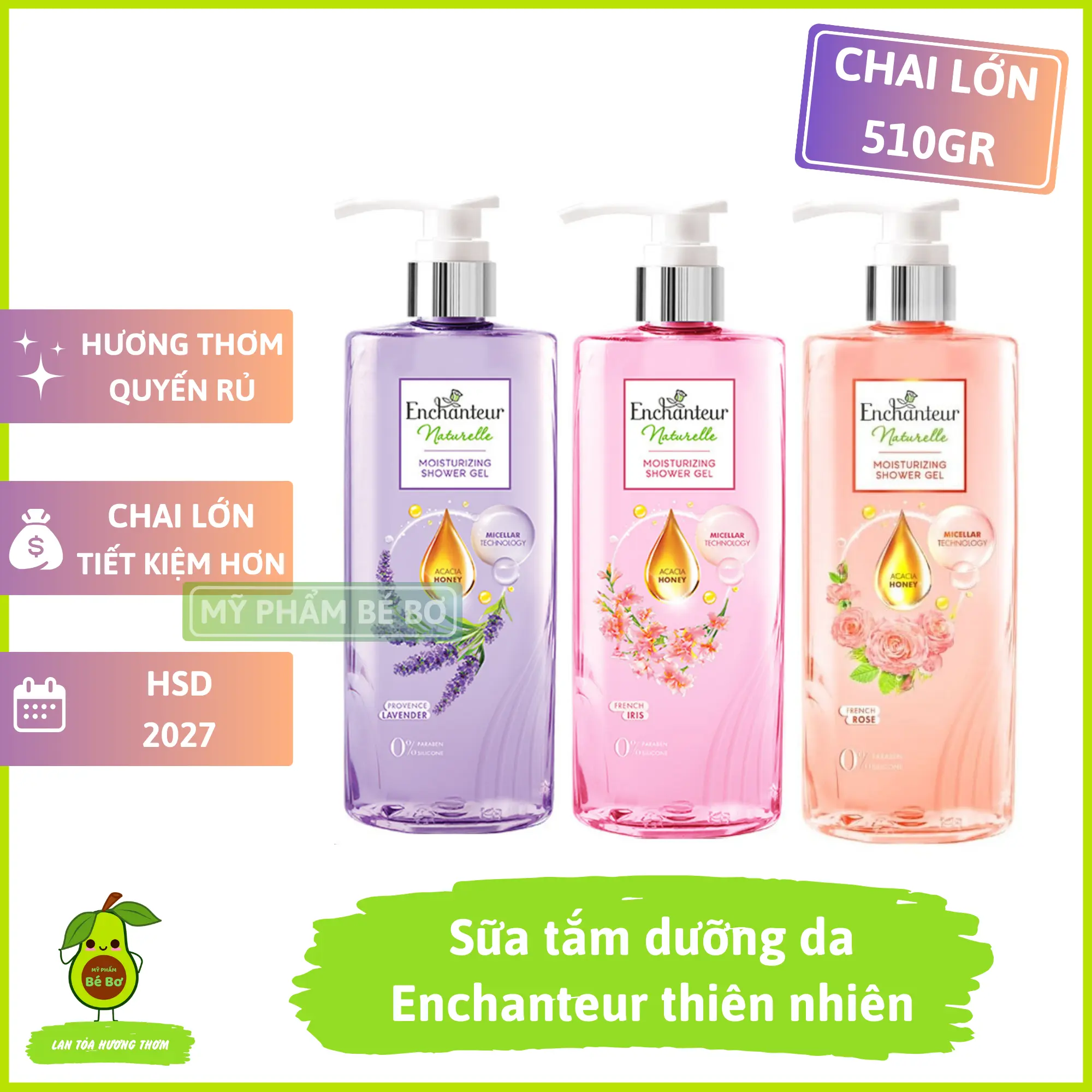 Sữa tắm Enchanteur Naturelle 510gr - Sữa tắm dưỡng da tinh chất thiên nhiên hương nước hoa dịu nhẹ làm sạch kháng khuẩn