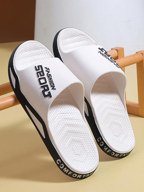 Men's Casual Letterd Print Non-slip Slides, Comfortable Soft Colorblock Slippers for Indoor Outdoor Beach Shower, All-match Commuter Shoes for Work & Daily Wear 0