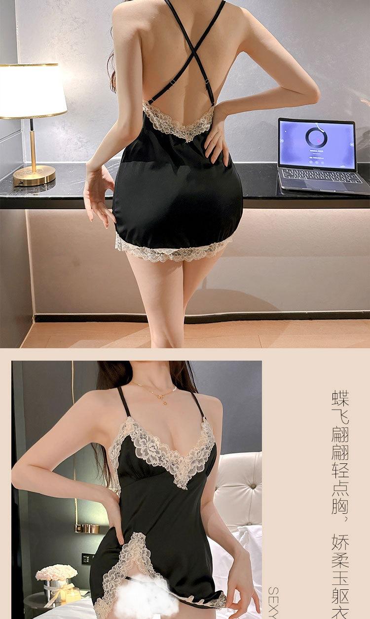Product Introduction of Váy Ngủ Nữ, Phong Cách Gợi Cảm, Ren Quyến Rũ, Đồ Ngủ Lụa Lạnh Mỏng, Phong Cách Dễ Thương Và Gợi Cảm, Dây Đeo Hở Lưng Cổ Chữ V Ngắn 8