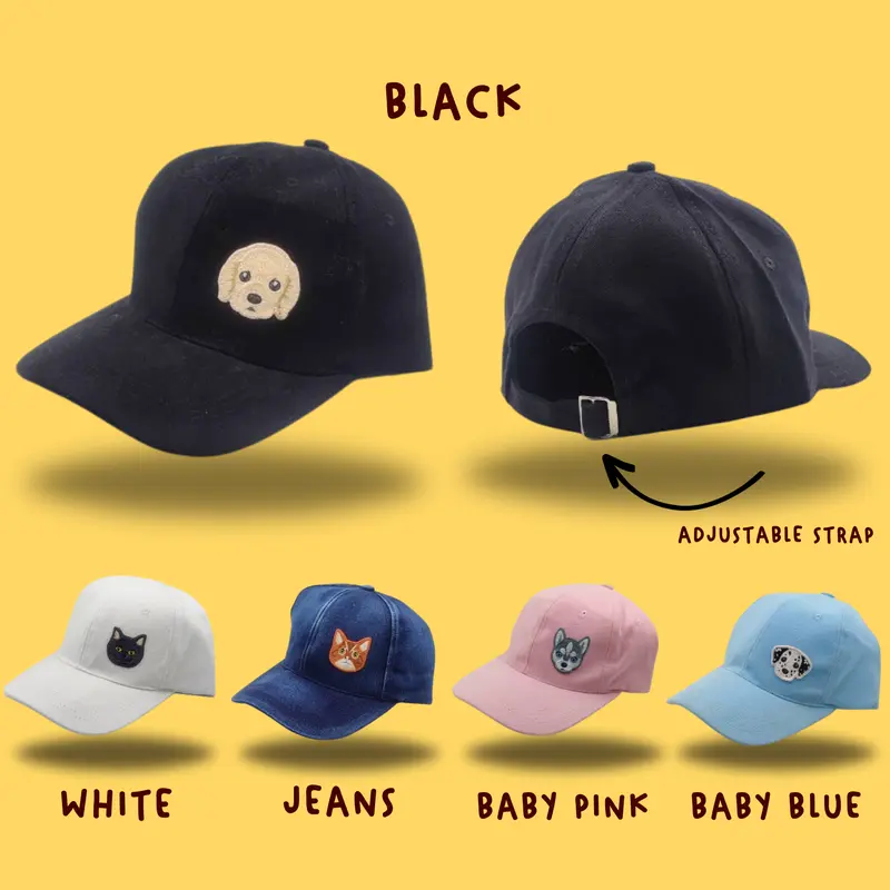 Topi Baseball Lucu bordir patch binatang Anjing Kucing by Maidei - Baseball Cap Hat Unisex bordir lucu casual Jeans Benang 0