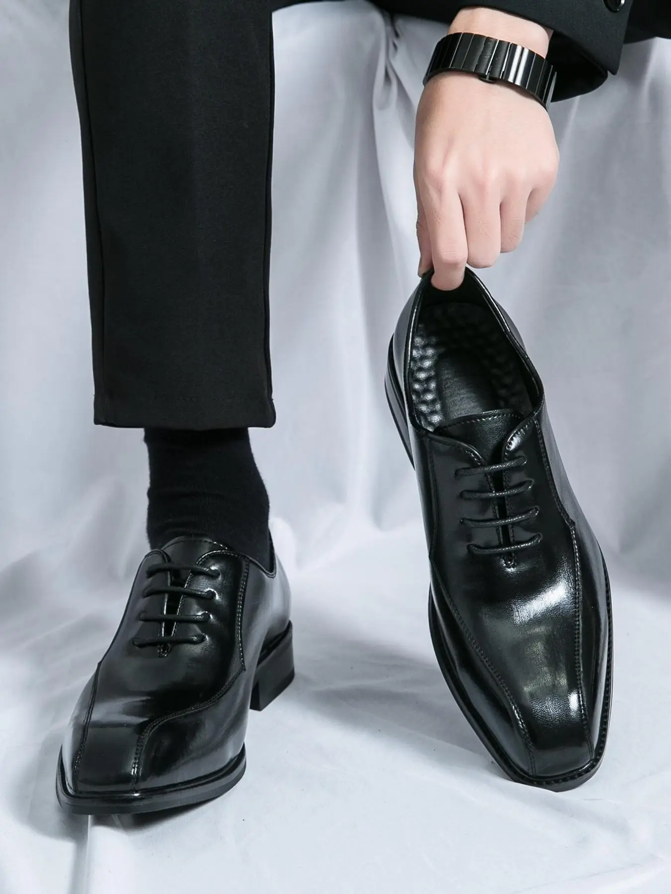Men's Business Style Solid Color Lace Up Dress Shoes, Fashionable Comfortable Oxford Shoes for Work Office, Male All-match Shoes for Daily Wear