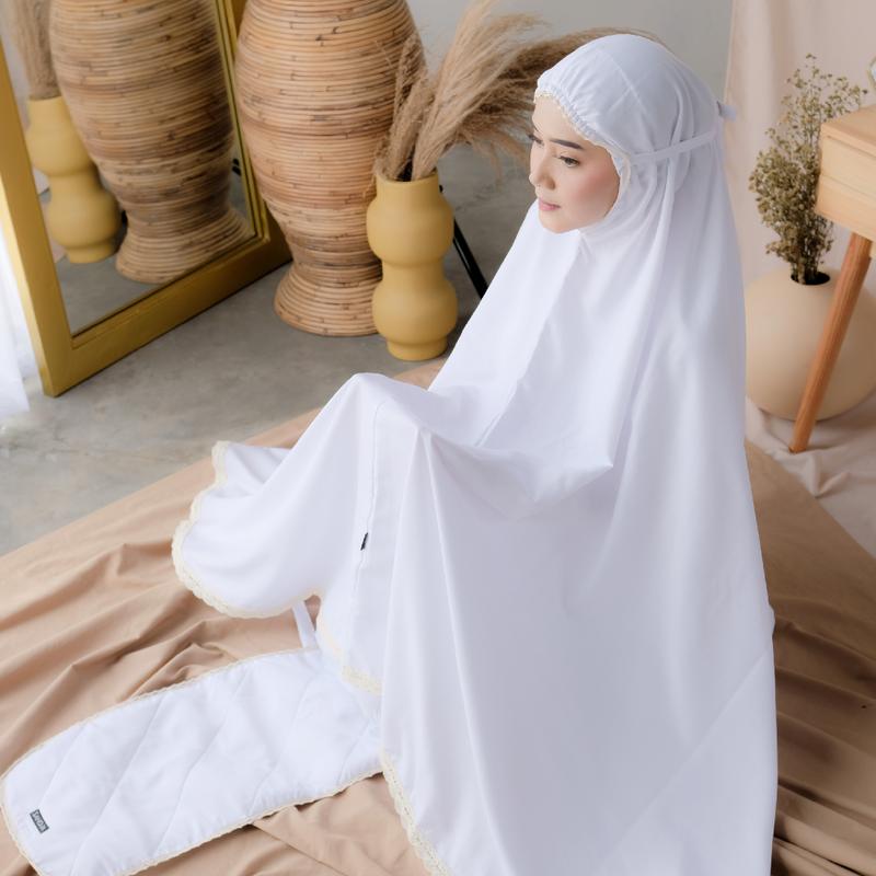 Mukena Putih Premium Bahan Dingin Dewasa - Mukenah Terbaru 2023 4