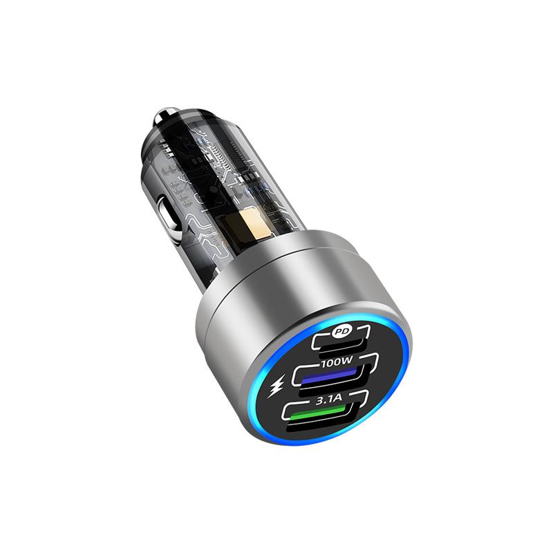 2025 latest car charger 100w super fast charging car mobile phone charger aluminum alloy PD + QC3.0 car charger 6