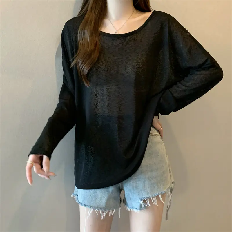 Áo Cánh Máy Cẩn Thận Hở Lưng Mỏng, Áo Cánh Joker Dáng Rộng Màu Trơn Gợi Cảm, Áo Chống Nắng Gió Lười Dài Tay, Thủy Triều Nữ 4
