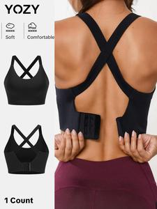 YOZY-GOOO Women's Solid Criss Cross Backless Sports Tank Top, Sporty Scoop Neck Sleeveless Top for Yoga Gym Workout, Ladies Sportswear for All Seasons