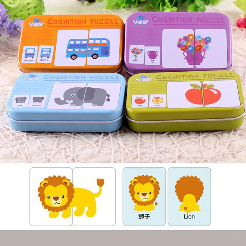 Baby kids Cognitive Cards Montessori Materials Animal Fruit Chinese English Learning Books Puzzles Education Toys For children