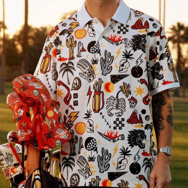 Product Introduction of 2025 American Graffiti Golf Men's Lapel Short-Sleeved T-shirt Summer Loose New Polo Shirt Casual Trend Polo 6