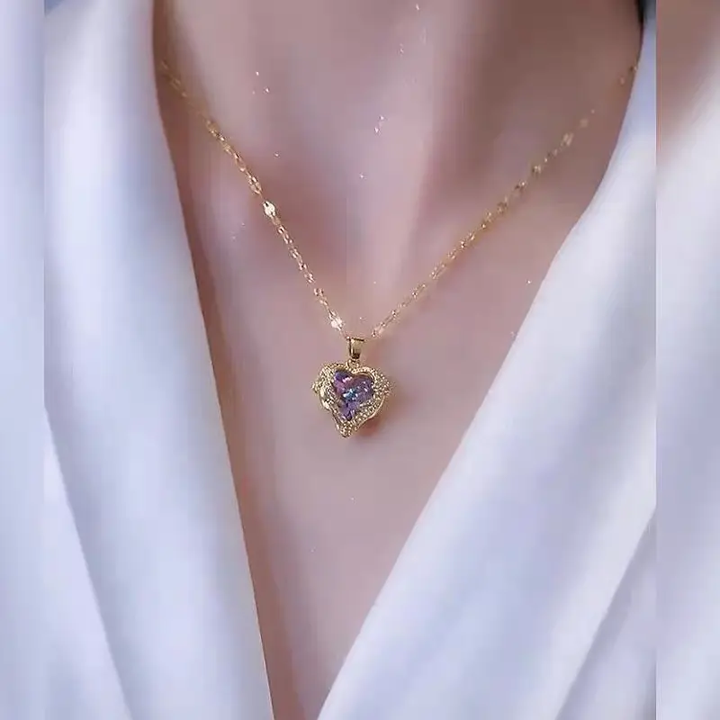 45.Kalung Titanium Wanita Model Love Ungu Anti Luntur Dan Anti Karat Simpel Elegan Korean Style Aksesoris Perempuan Harian Mewah Perhiasan Cewek Korea Terbaru choker rose gold 7
