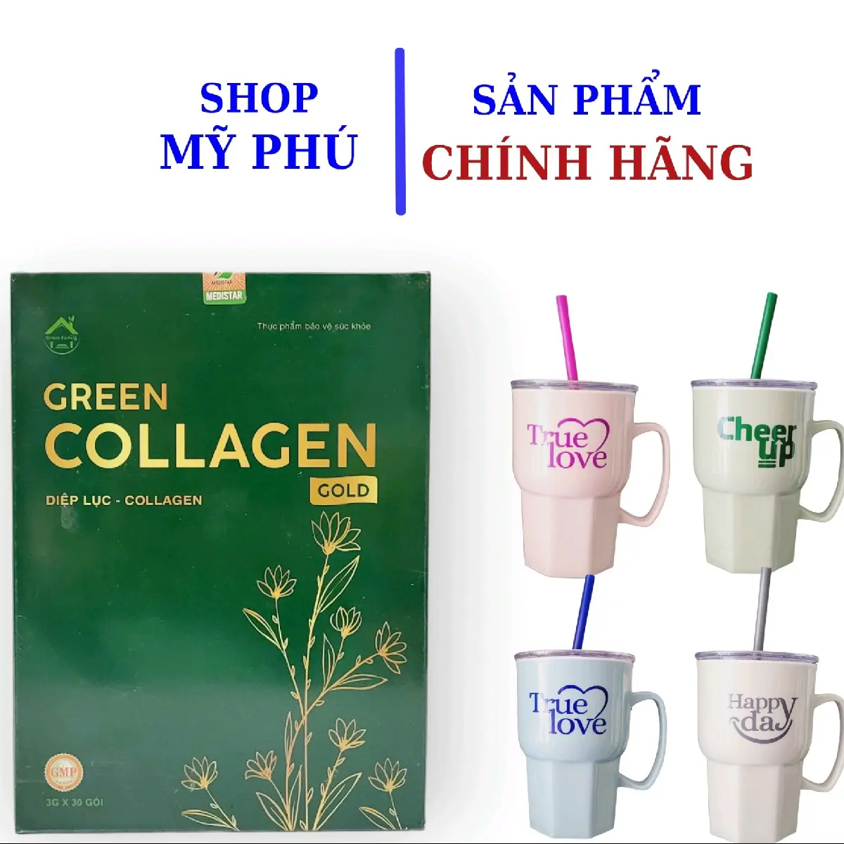 Diệp lục Green collagen beauty gold mẫu mới diệp lục collagen xanh hộp 30 gói [tặng kèm 1 ly ống hút màu ngẫu nhiên] và loại không tặng kèm