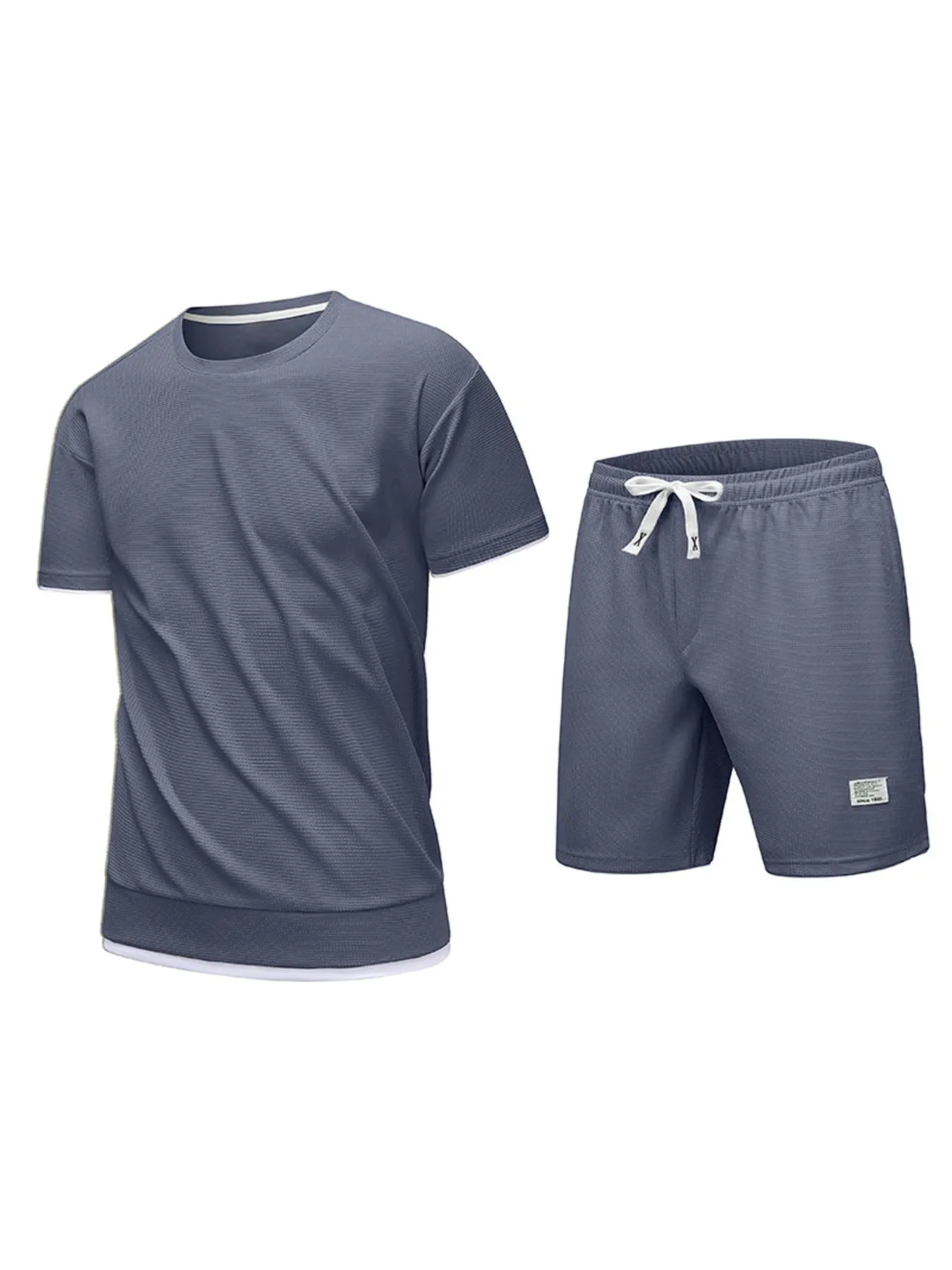 Men's Solid Tee & Shorts Set, Regular Fit Casual Round Neck Short Sleeve T-shirt & Track Shorts, Men's Two-piece for Gym Workout Running