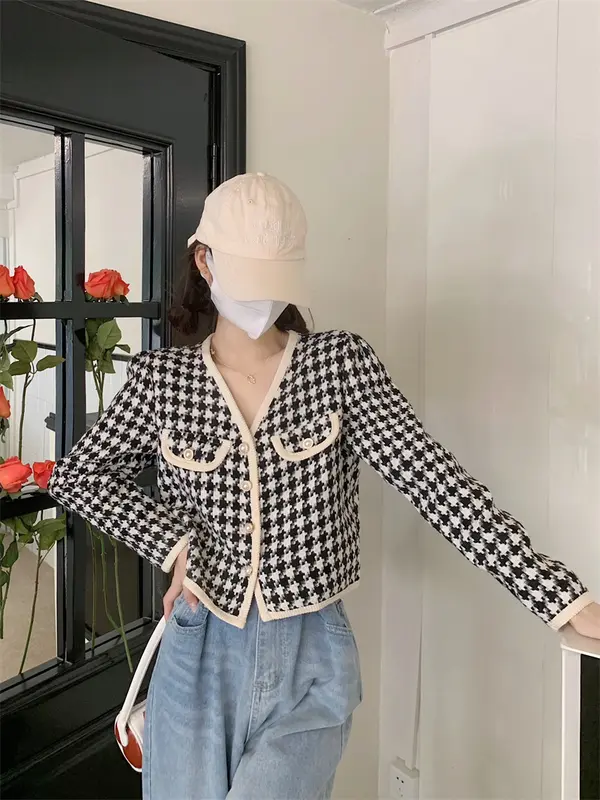 Jacket Lengan Panjang Korean Style Jaket Wanita Terbaru Outer Crop Kotak-kotak 3