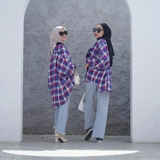 KEMEJA HURIA FLANEL OVERSIZE | TANGAN BALON | KEMEJA KOTAK-KOTAK FLANEL | KEMEJA WANITA CASUAL - (LOCAL) by ZADIRA.ID