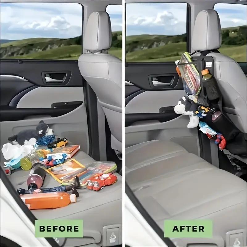 Car Seat Back Storage Bag, Car Seat Back Organizer with Tablet Holder, Car Backseat Organizer for Toys, Drinks, Books Storage 3