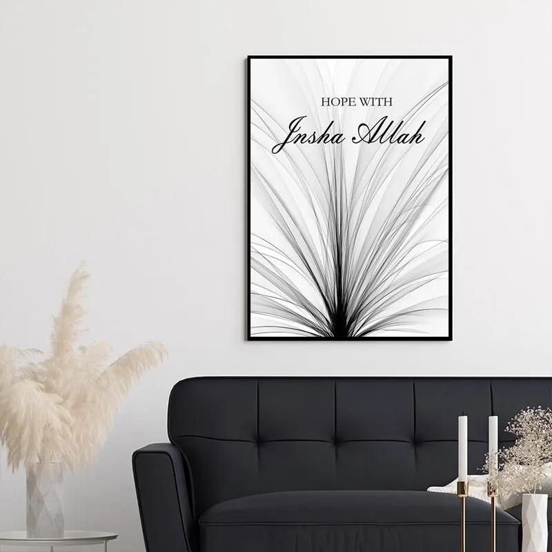 Poster Kanvas Seni Dinding Islam, Hitam dan Putih Nordic, Cetakan dan Poster, Lukisan Kelabu Muslim Alhamdulillah, untuk Hiasan Ruang Tamu dan Hiasan Rumah, Poster Kanvas, Hiasan seni peribadi 7