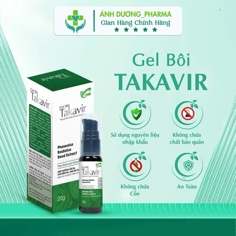 (Che tên) Gel bôi TAKAVIR 20g dùng cho cả nam và nữ hỗ trợ các vấn đề ngứa,mẩn đỏ, nổi nốt liti….