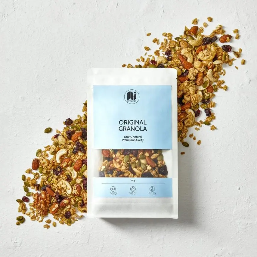 Nutnation Granola Vị Nguyên Bản - Gói 250g - Breakfast cereal không cholesterol ngucoc