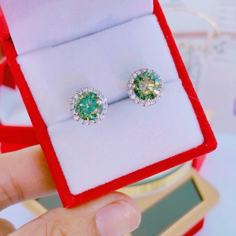 Bông tai halo tròn  chủ moissanite BT120 xi kim ý chốt vặn