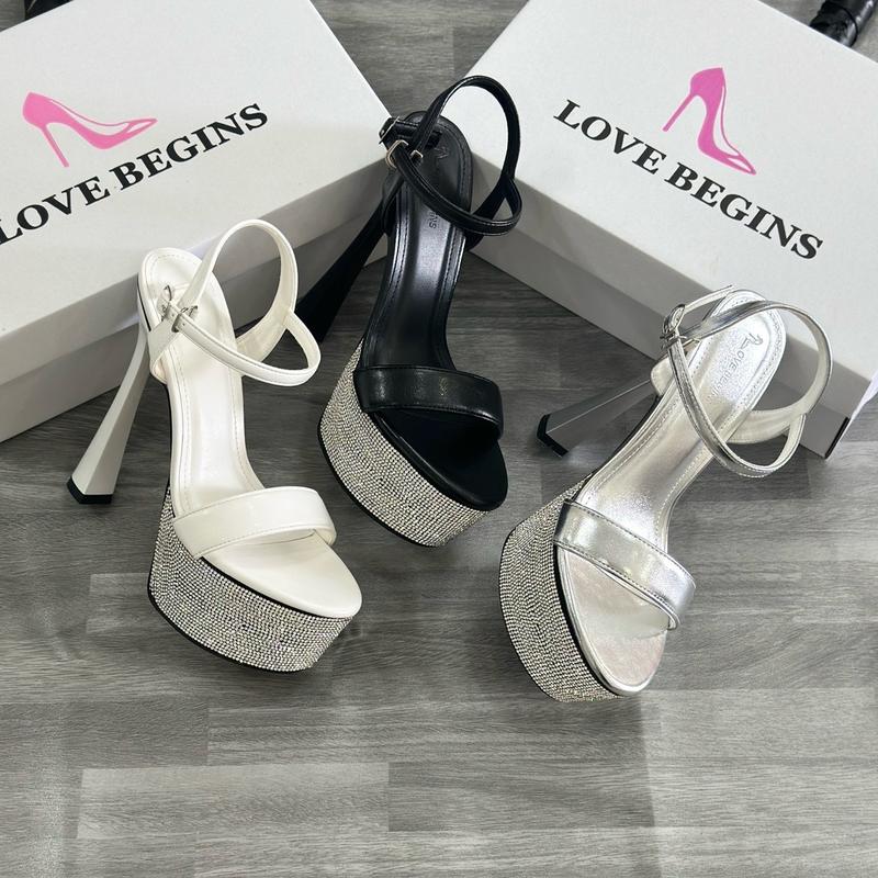 Giày cao gót 15 phân love begins sandal cao gót bản ngang đúp xoàn sang chảnh mã 12