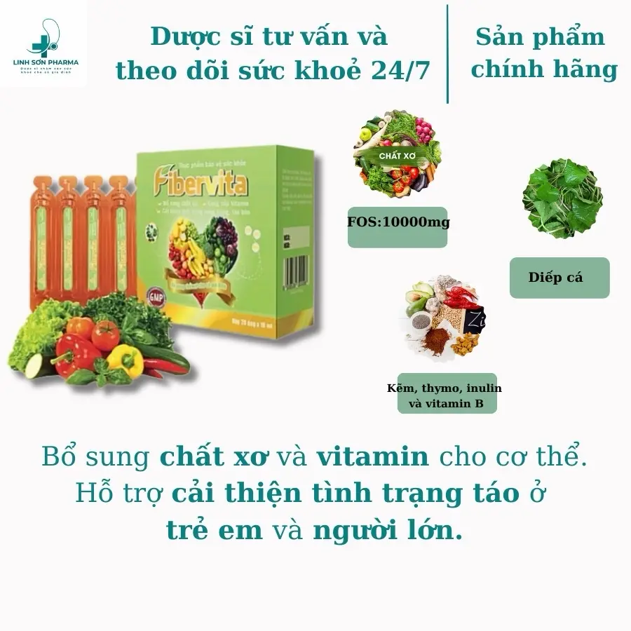 Ống chất xơ FIBERVITA - Bổ sung chất xơ và vitamin, hỗ trợ tình trạng nóng trong táo bón