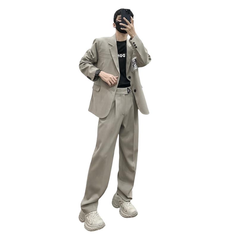 Bộ quần Áo Blazer Nam, Thiết Kế Form Rộng Mix Quần Suông Cá Tính, 2 Màu Đen Và Ghi  Menswear