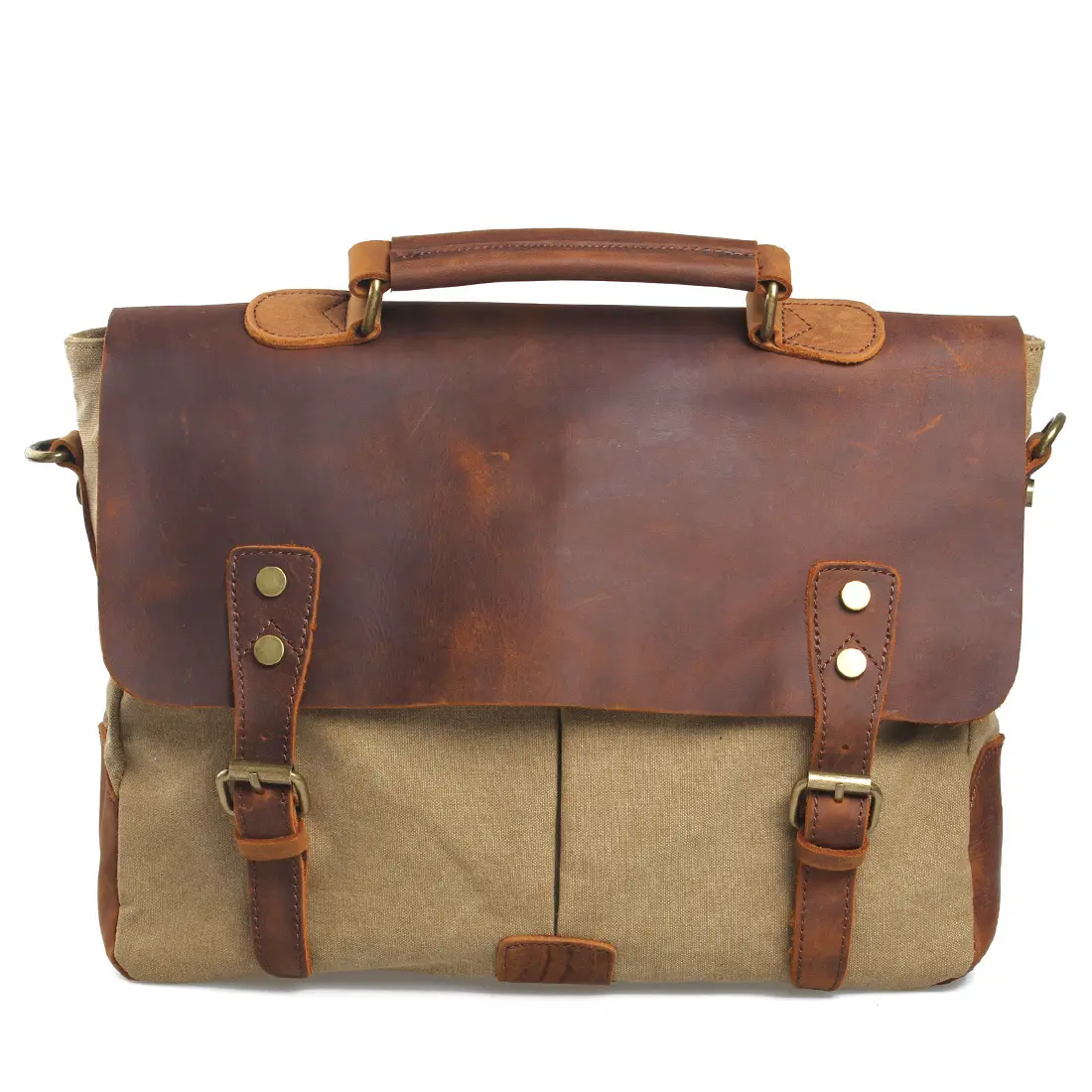 Muchuan cloth bag, genuine leather with canvas with genuine leather, European and American retro mailman bag, one-shoulder messenger bag, portable briefcase.