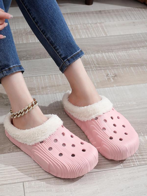 Plain Round Toe Slip-on Platform Clogs, Warm Fluffy Plush Lining Fluffy Warm Soft Platform Clogs, Hollow Out Slippers for Women, 2024 Comfort Shoe for Girl for Winter Footwear 8