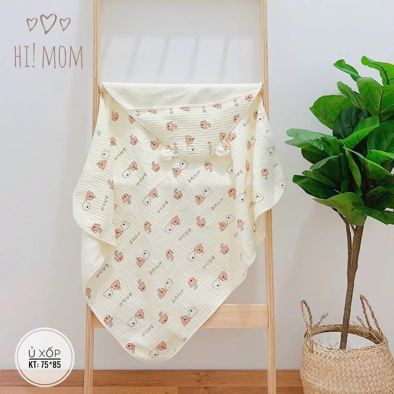 Chăn ủ Cotton trần Hàn cao cấp Himom có mũ tai gấu mềm mại, đáng yêu cho bé sơ sinh