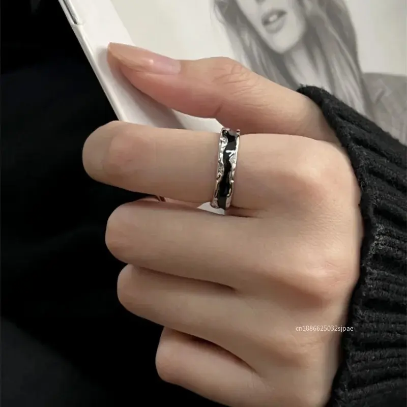 1PC Vintage Black Drop Glaze Open Ring for Women Irregular Texture Simple Rings Adjustable Finger Rings Wedding Party Jewelry Gift