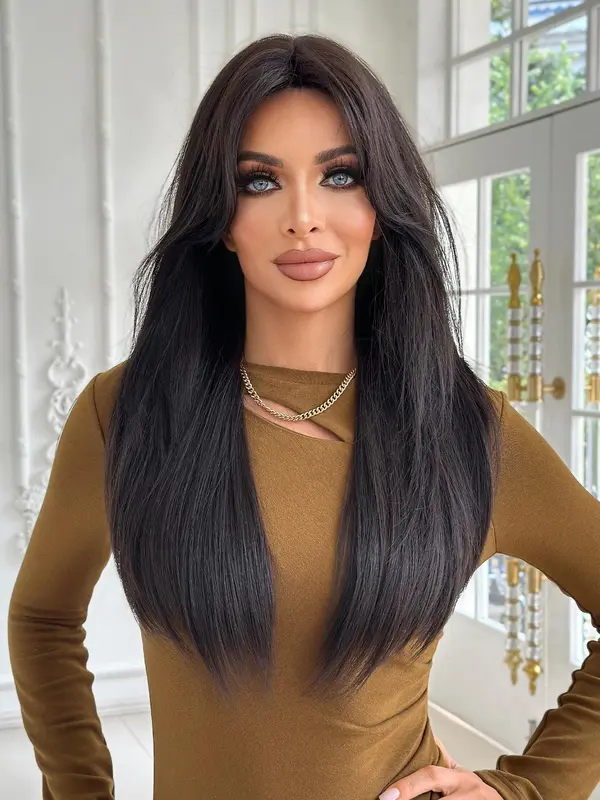 28 Inch Long Layered Wigs for Women, Gorgeous Fluffy Wigs without Bangs, Heat Resistant Synthetic Fiber Full Machine Wigs for Party, Daily Use 0
