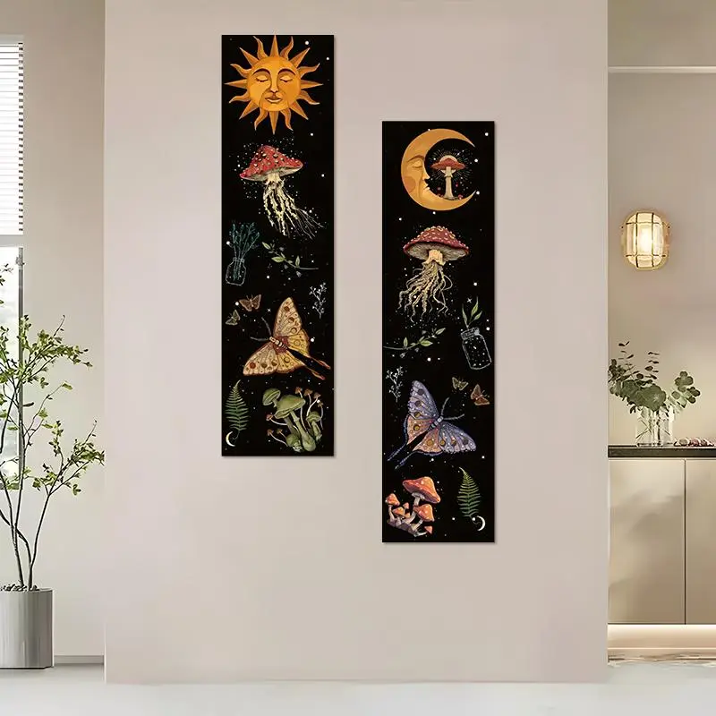 Sun & Moon Pattern Wall Tapestry, 2 Counts/set Boho Style Wall Hanging Decor, Wall Art for Home Living Room Bedroom Office 0
