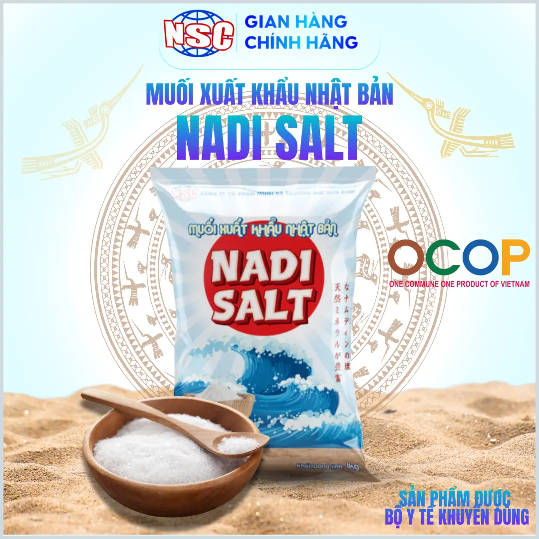 Muối NaDi Xuất Khẩu Nhật Bản NSC - Hạt 1 Kg, Sạch, Giàu Vi Khoáng, Tốt Cho Sức Khỏe