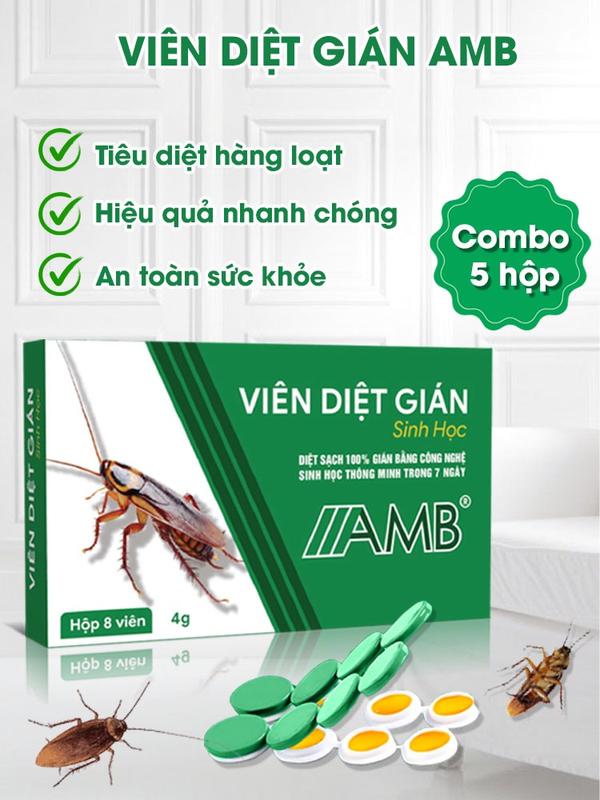 Combo 5 hộp viên diệt gián sinh học AMB thuốc diệt gián Đức hiệu quả nhanh chóng an toàn sức khỏe hộp 8 viên