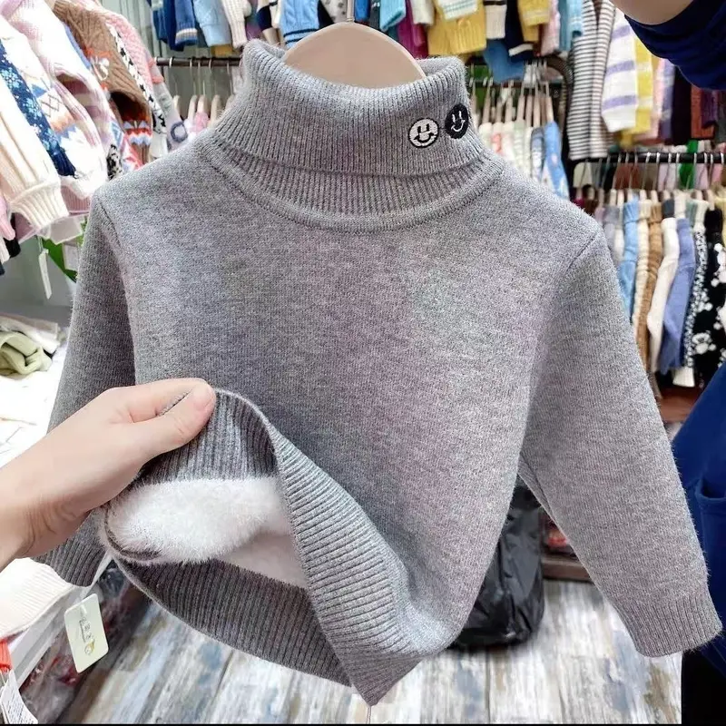 Áo Sơ Mi Cạp Cao Cho Trẻ Em, Chất Liệu Lông Cừu, Áo Len Dày, Màu Trắng 4