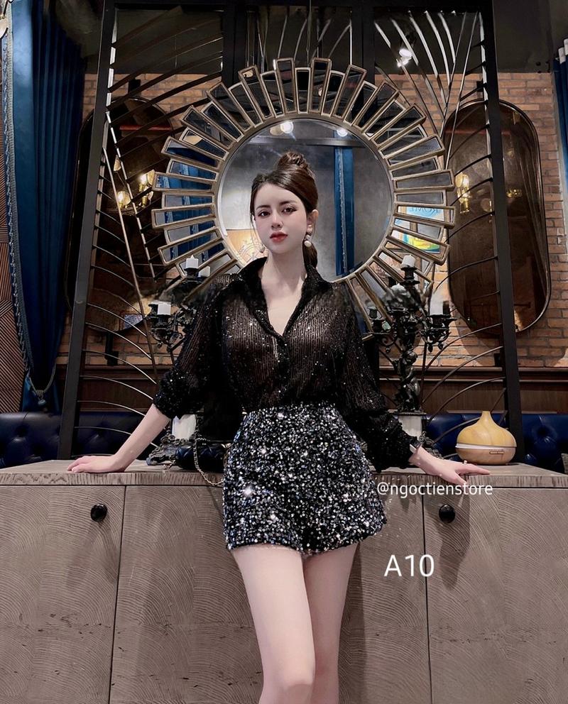 Product Introduction of Áo Kim Sa Nhũ BlingBling -> Sơ Mi Nữ Dáng Giấu Quần Form Rộng by @ngoctienstore2 Top Women Nhung Voi 10