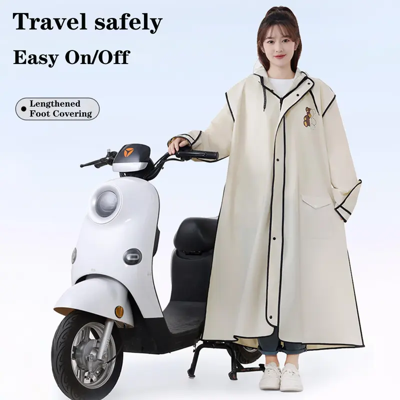 Long Raincoat, Fashionable Raincoat with Reflective Stripe Design, Portable Waterproof Raincoat for Electric Bike Riding, Outdoor Essentials 7