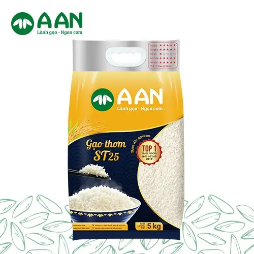 Sạch  Đặc Biệt    A. AN túi 5kg-  thơm, rất mềm, dẻo, có vị ngọt đậm đặc trưng của loại  ngon nhất thế giới, cơm để nguội vẫn dẻo không bị khô gạo st25 gạo  dẻo  thơm 0