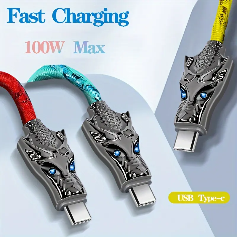 100W Fast Charging 1m USB Type-C Charger Cable Led Multi-color Lamp Faucet Data Cable For Samsung/Xiaomi/OPPO/Vivo Charging Cable.