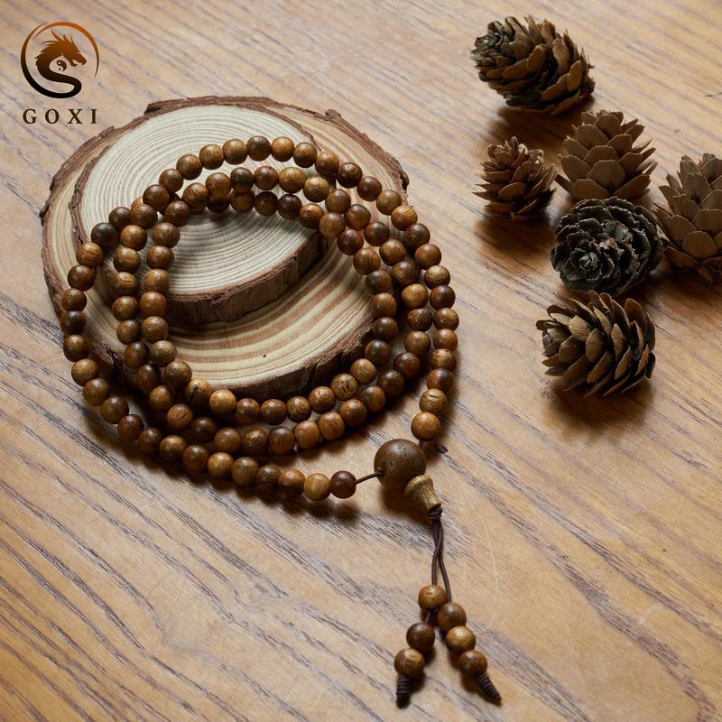 Tràng vòng tay gỗ trầm hương tốc cao cấp GOXI chính hãng, dây tràng trầm tốc 108 hạt phong thủy may mắn, Phụ Kiện sang trọng 0