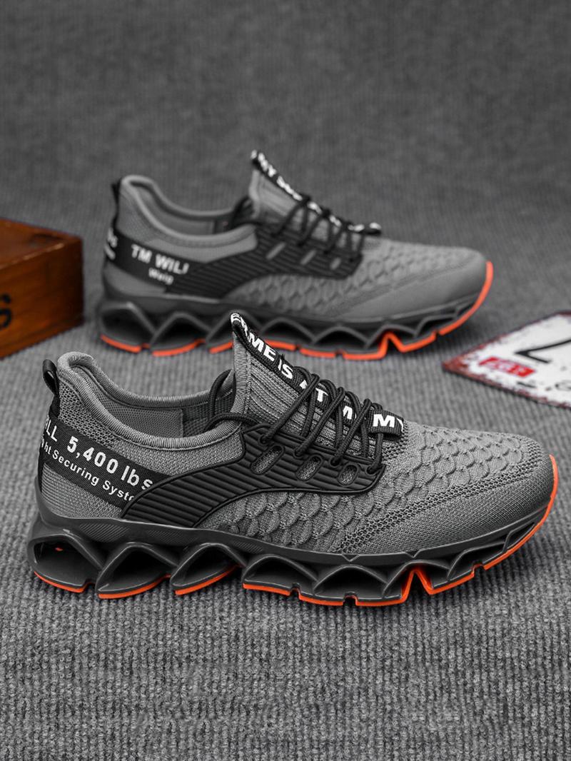 Product Introduction of Men's Letter Print Lace Up Low Top Blade Soles Sneakers, Work Shoes, Casual Breathable Comfortable Sports Running Shoes, Male All-match Round Toe Shoes for Daily Wear 8