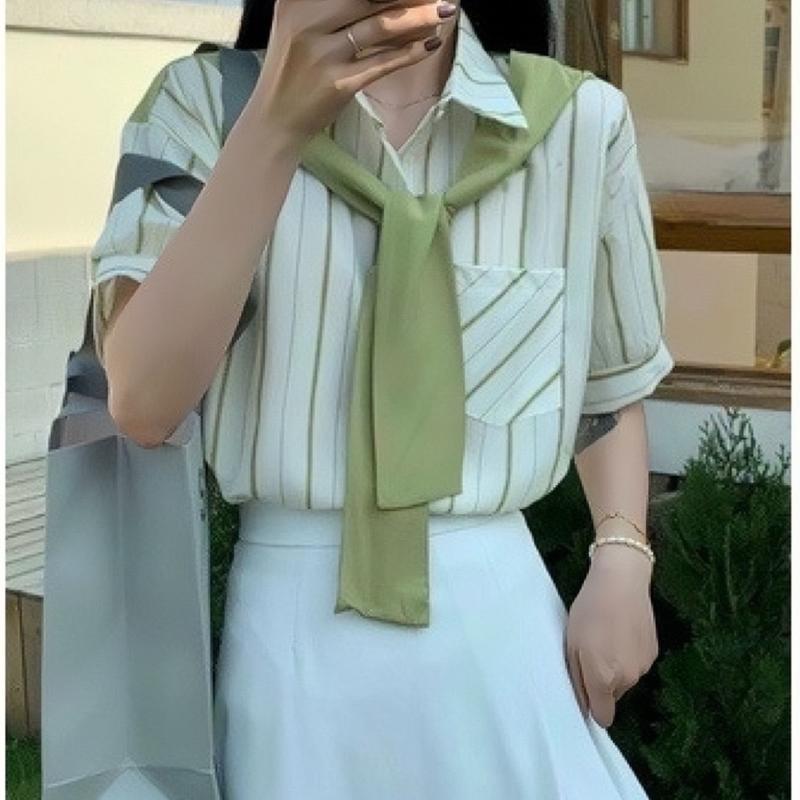 Áo sơ mi khăn kẻ tay lỡ hàng Qc chất mát K13 Nữ Women Top somikieu