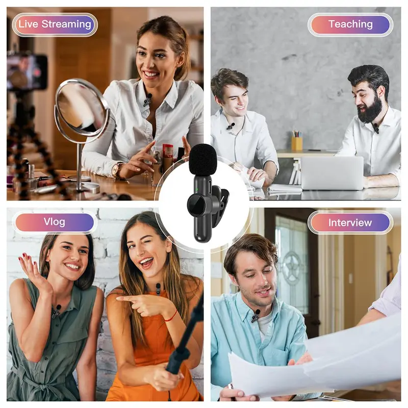 Wireless Collar Clip Microphone, 1 Set USB Rechargeable Wireless Lavalier Microphone, Portable Recording Mic for Video/Audio/Vlog Recording, Professional Microphone for Teaching, Interviews, Live Streaming, Mini Microphones, Electronics Audio Device 8