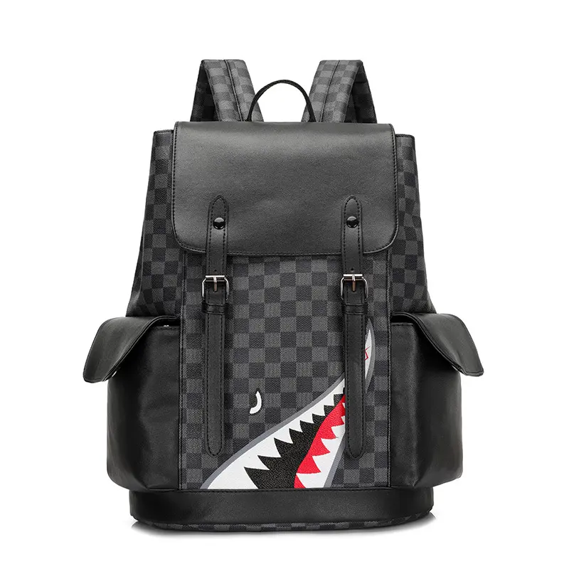 Cặp Đi Học Cá Tính Balo Da PU Nam Nữ Cao Cấp Bag Caro Chống Nước Đựng Laptop BA03 4