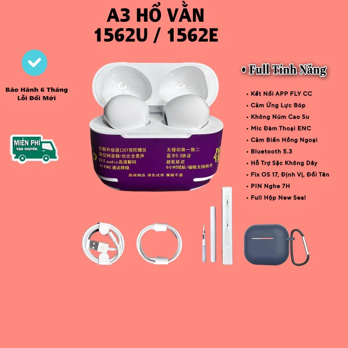 Tai Nghe AP3 Hổ Vằn, Chip Louda 1562U / 1562E, Bluetooth 5.3,  Cảm Biến Hồng Ngoại, Âm Thanh Không Gian, Tặng Vỏ Ốp + Cáp Nạp + Bút Vệ Sinh, Bảo Hành 6 Tháng. Earphone