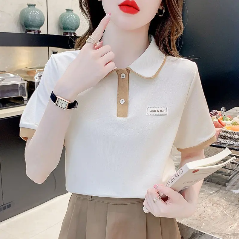 Áo Phông Ngắn Tay Cho Nữ, Cổ Polo, Thiết Kế Đẹp, Phong Cách Thường Ngày Độc Đáo, Bộ Sưu Tập Mới 2024