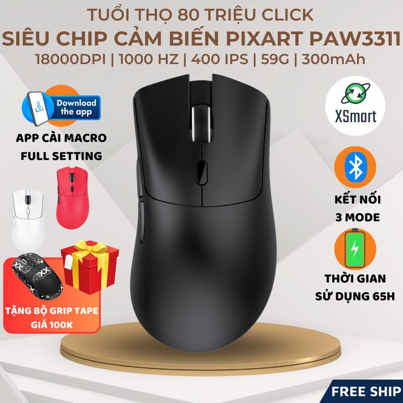 Chuột Không Dây Bluetooth Chip PAW3311 Attack Shark R1 18000DPI 3 Mode Có App Chỉnh Macro Pin Sạc