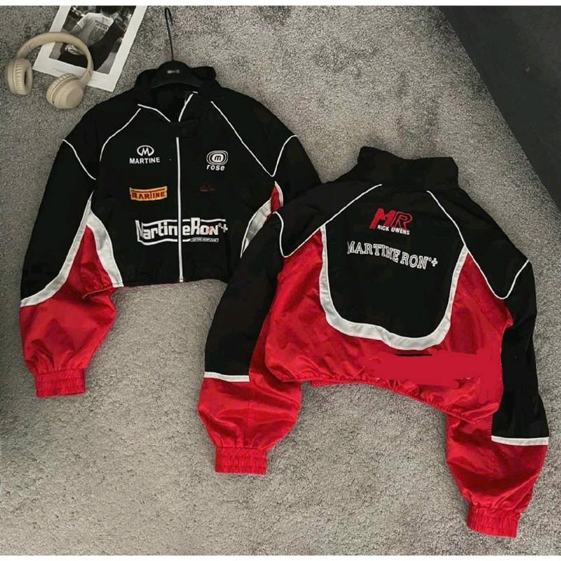 ÁO KHOÁC MARTINERON đỏ đen DÁNG LỬNG DÂY RÚT RACING NỮ Jacket Top Women