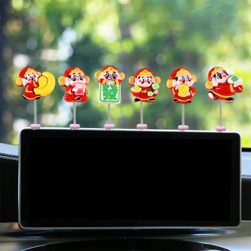 Đồ Trang Trí Xe Hơi, 6 Chiếc Lắc Đầu, Thần Tài Nhỏ Đồ Trang Trí Hoạt Hình Dễ Thương, Đồ Trang Trí Màn Hình Điều Hướng Bảng Điều Khiển, Dễ Thương Và Nhỏ Thích Hợp Để Trang Trí Xe Hơi 1