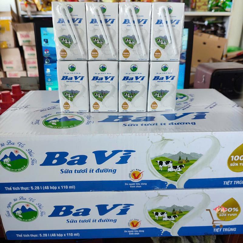 Thùng 48 hộp Sữa tươi tiệt trùng Ba Vì Có đường ít đường 110ml hộp