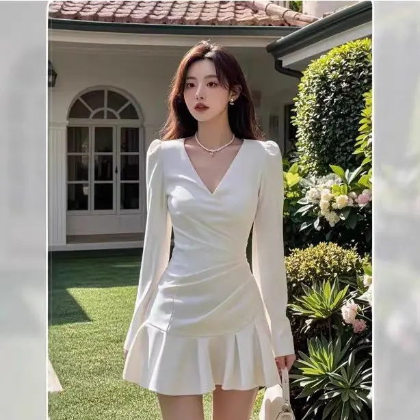 3304 hitam wanita mini dress press body Lengan panjang pantai premium prom dress korean style terbaru 2025 party 2