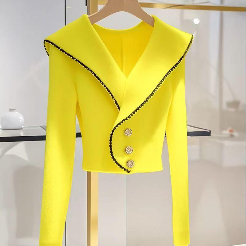 Áo Cardigan Dệt Kim, Cổ Bẻ Áo Màu Trắng, Phong Cách Cổ Điển Cao Cấp, Áo Khoác Len Cropped Xén, Dành Cho Nữ, Mùa Thu 2024, Thiết Kế Độc Đáo Siêu Đẹp 1